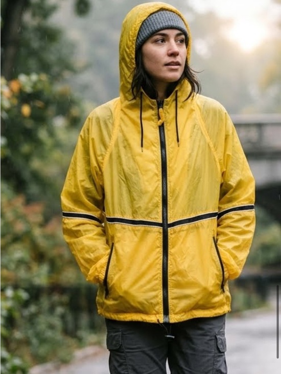 Other - Yellow Hooded Rain Jacket for Men - Lightweight Waterproof Windbreaker
